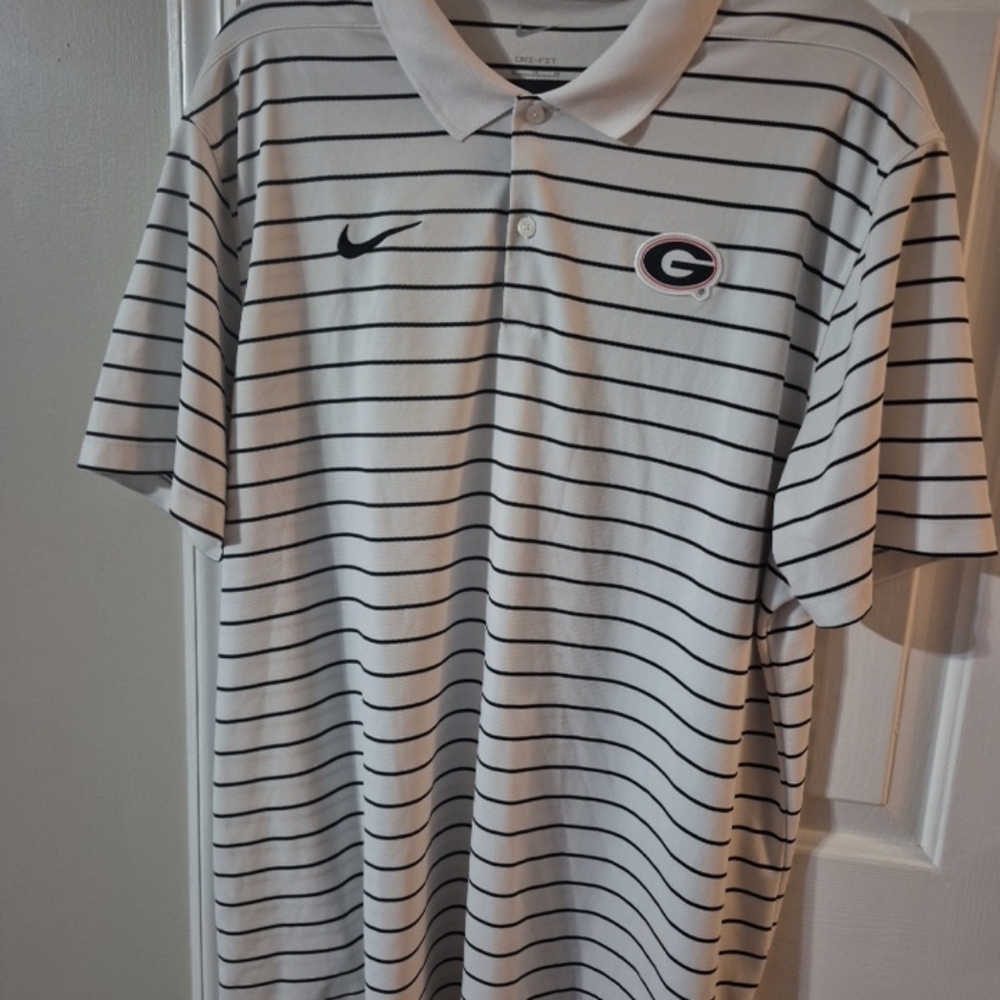 Nike Georgia Bulldogs White & Black Striped Polo Shirt
